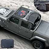 Jeep Gladiator Sunshade JT (2018-2023) 4 Door Top Sun Shade Front and Rear 2-pieces Mesh Screen Wrangler Cover UV Blocker with GrabBag Pouch - 10 Year Warranty