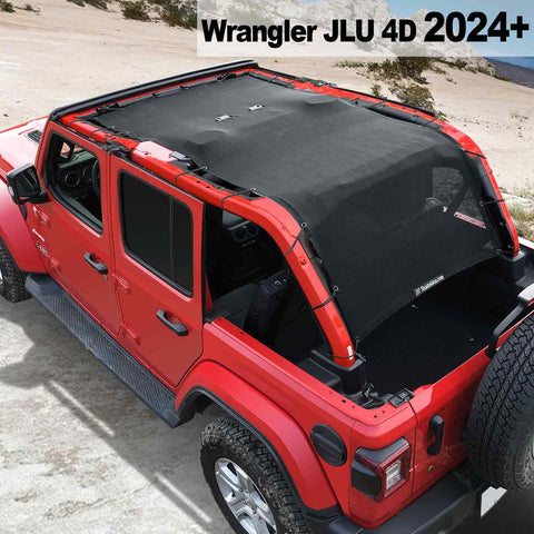 Shadeidea Jeep Wrangler JL Sun Shade Soft Roof Top JLU 4-Door Mesh Sunshade  Fit for 2024+ New Model Front and Rear and Back Full Length (One Piece)