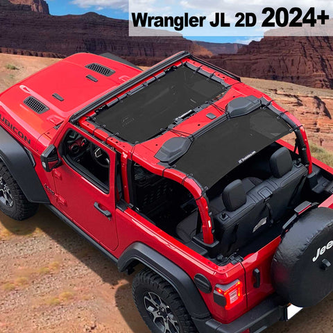 Shadeidea Jeep Wrangler Sun Shade Soft Top Roof JL 2-Door Mesh Sunshade Fit for 2024+ New Model Front and Rear 2-Pieces