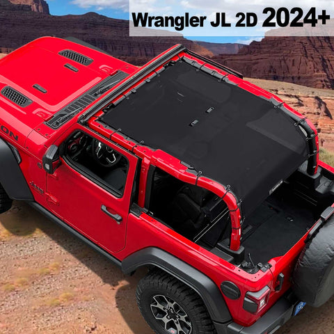 Shadeidea Jeep Wrangler JL Sun Shade Soft Roof Top 2-Door Mesh Sunshade  Fit for 2024+ New Model Front and Rear and Back Full Length (One Piece)