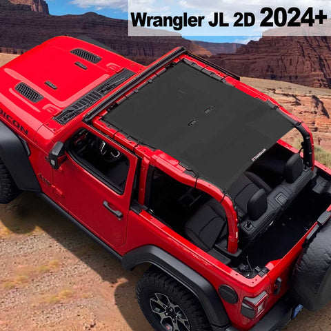 Shadeidea Jeep Wrangler Sun Shade Soft Top Roof JL 2-Door Mesh Sunshade Fit for 2024+ New Model Front and Rear One-Piece