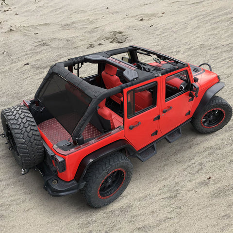 Jeep Wrangler Sun Shade JK 4 Door Back Mesh Screen Sunshade SAHARA RUBICON SPORT S Top Cover UV Blocker - One time Install 10 year Warranty