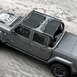 Jeep Gladiator Sunshade JT (2018-2023) 4 Door Top Sun Shade Front and Rear 2-pieces Mesh Screen Wrangler Cover UV Blocker - 10 Year Warranty