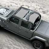 Jeep Gladiator Sunshade JT (2018-2023) 4 Door Top Sun Shade Front and Rear 2-pieces Mesh Screen Wrangler Cover UV Blocker - 10 Year Warranty
