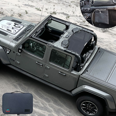 Shadeidea Jeep Gladiator Sun Shade, JT ( 2018 - 2023 ) 4 Door Top Sunshade, Rear Mesh Screen Wrangler Cover, UV Blocker with GrabBag Pouch - 10 Years Lasting