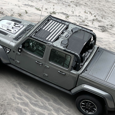 Jeep Gladiator Sunshade JT (2018-Current) 4 Door Top Sun Shade Front and Rear 2-pieces Mesh Screen Wrangler Cover UV Blocker with GrabBag Pouch10 Years Lasting