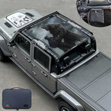 Jeep Gladiator Sunshade JT 4 Door Top Sun Shade Front and Rear Mesh Screen Wrangler Cover UV Blocker with GrabBag Pouch (2018-2023) - 10 Year Warranty