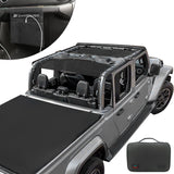 Jeep Gladiator Sunshade JT (2018-2023) 4 Door Top Sun Shade Front and Rear 2-pieces Mesh Screen Wrangler Cover UV Blocker with GrabBag Pouch - 10 Year Warranty