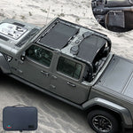 Jeep Gladiator Sunshade JT (2018-2023) 4 Door Top Sun Shade Front and Rear 2-pieces Mesh Screen Wrangler Cover UV Blocker with GrabBag Pouch - 10 Year Warranty