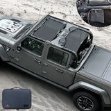 Jeep Gladiator Sunshade JT (2018-2023) 4 Door Top Sun Shade Front and Rear 2-pieces Mesh Screen Wrangler Cover UV Blocker with GrabBag Pouch - 10 Year Warranty