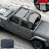 Jeep Gladiator Sunshade JT (2018-2023) 4 Door Top Sun Shade Front and Rear 2-pieces Mesh Screen Wrangler Cover UV Blocker with GrabBag Pouch - 10 Year Warranty
