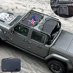 Jeep Gladiator Sunshade JT (2018-2023) 4 Door Top Sun Shade Front and Rear 2-pieces Mesh Screen Wrangler Cover UV Blocker with GrabBag Pouch - 10 Year Warranty