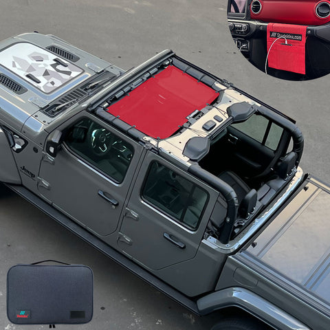Jeep Gladiator Sunshade JT 4 Door Top Sun Shade Front Mesh Screen Wrangler Cover UV Blocker with GrabBag Pouch 2018-Current-10 Years Lasting