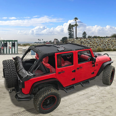 Soft Leather Bikini Sunshade Top Cover For Jeep Wrangler JK JKU 2007-2017 4-Door – Black, Easy Install, 1-Year Warranty