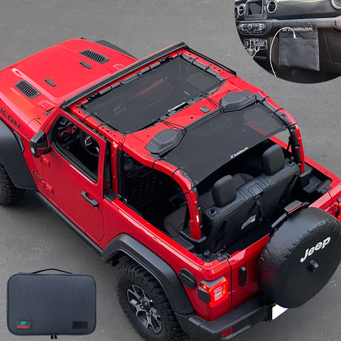 Shadeidea Jeep Wrangler Sun Shade JL 2 Door Top Sunshade (2018-2023), Front + Rear - Mesh Screen Cover, UV Blocker