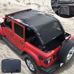 Jeep Wrangler Sun Shade JL Unlimited 4 Door JLU Sunshade 2018-Current Top Front+Rear+Trunk Mesh Screen Cover UV Blocker with Grab Bag Storage Pouch-10 Years Warranty