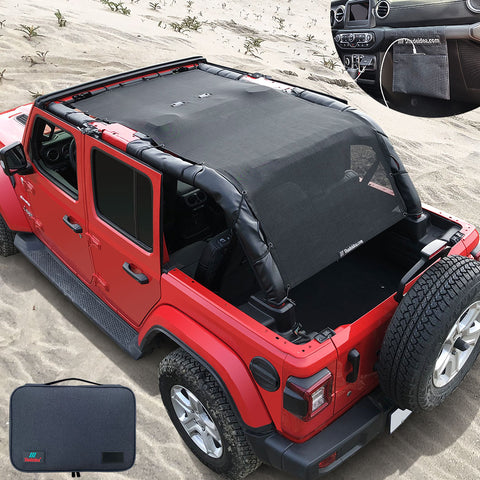Jeep Wrangler Sun Shade JL Unlimited 4 Door JLU Sunshade 2018-2023 Top Front+Rear+Back Mesh Screen Cover UV Blocker-10 Year Warranty