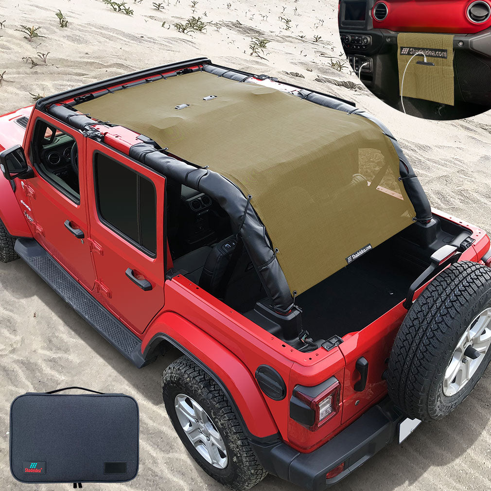 JeCar Parasole In Rete Per Jeep Wrangler JLU 4 Porte 2018-2022, Protezione UV 90%, Riduce Vento E Rumore, Set Anteriore E Posteriore