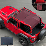 Jeep Wrangler Sunshade JL 2 Door Sun Shade Front and Rear and Back Mesh Screen Top Cover UV Blocker with Grab Bag (2018-2023) - 10 Year Warranty