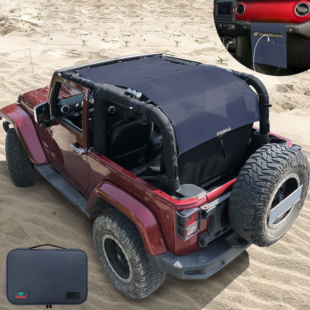 CheroCar Mesh Bikini Sunshade Top For Jeep Wrangler JK 2-Door (2007+) – UV Protection, Black Nylon