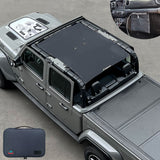 Jeep Gladiator Sunshade JT 4 Door Top Sun Shade Front and Rear Mesh Screen Wrangler Cover UV Blocker with GrabBag Pouch (2018-2023) - 10 Year Warranty