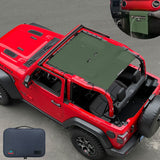 Jeep Wrangler Sunshade JL 2 Door Sun Shade Front and Rear (One piece) Mesh Screen Top Cover UV Blocker with Grab Bag 2018-2023 - 10 Year Warranty