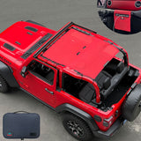 Jeep Wrangler Sunshade JL 2 Door Sun Shade Front and Rear (One piece) Mesh Screen Top Cover UV Blocker with Grab Bag 2018-2023 - 10 Year Warranty