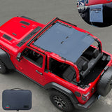 Jeep Wrangler Sunshade JL 2 Door Sun Shade Front and Rear (One piece) Mesh Screen Top Cover UV Blocker with Grab Bag 2018-2023 - 10 Year Warranty