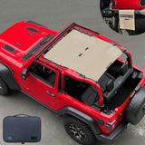 Jeep Wrangler Sunshade JL 2 Door Sun Shade Front and Rear (One piece) Mesh Screen Top Cover UV Blocker with Grab Bag 2018-2023 - 10 Year Warranty