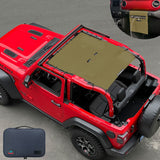 Jeep Wrangler Sunshade JL 2 Door Sun Shade Front and Rear (One piece) Mesh Screen Top Cover UV Blocker with Grab Bag 2018-2023 - 10 Year Warranty