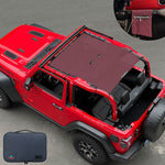 Jeep Wrangler Sunshade JL 2 Door Sun Shade Front and Rear (One piece) Mesh Screen Top Cover UV Blocker with Grab Bag 2018-2023 - 10 Year Warranty